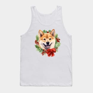 Christmas Shiba Inu Dog Wreath Tank Top